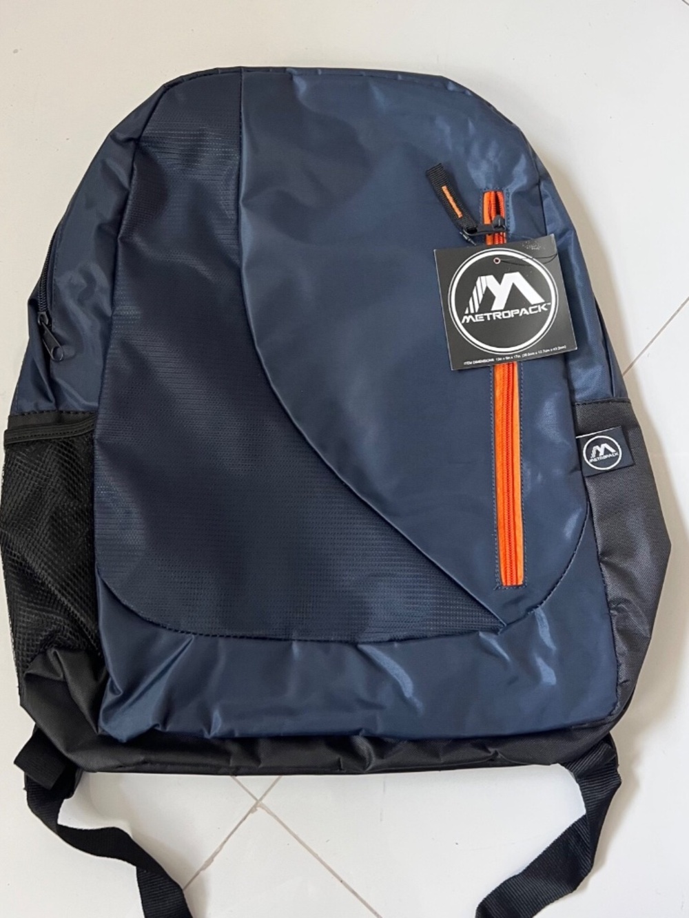 New!!! Metropack Navy blue backpack with orange side zipper